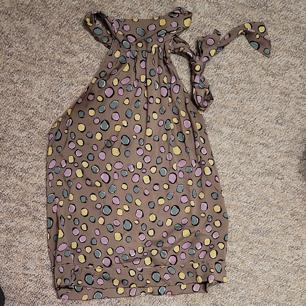 BCBGMaxAzria Multicolor Polka Dot Silk Backless Halter Top